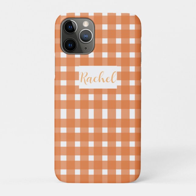 Orange White Gingham Personalised Case-Mate iPhone Case (Back)