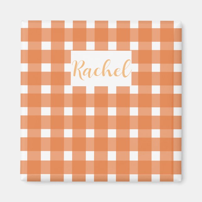 Orange White Gingham Personalised  Magnet (Front)