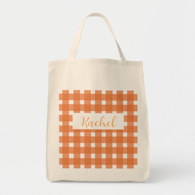 Orange White Gingham Personalised   Tote Bag (Front)