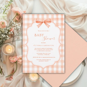 Orange White Gingham Whimsical Baby Shower Invitation