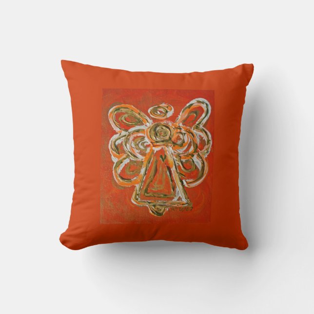 Orange, White, Gold Angel Decorative Throw Pillow (Front)