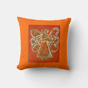 Orange, White, Gold Angel Decorative Throw Pillow