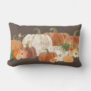 Orange White Gold Pumpkins Fall Autumn Country Lumbar Cushion