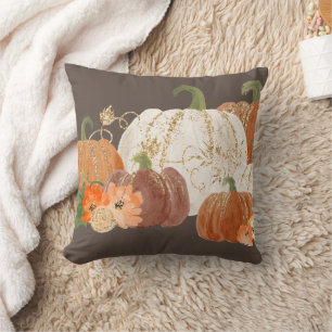 Orange White Gold Pumpkins Fall Thanksgiving Cushion