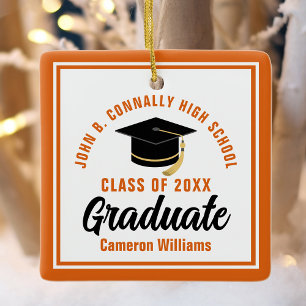 Orange White Graduate 2023 Personalised Christmas Ceramic Ornament
