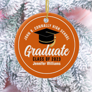 Orange White Graduate Custom 2024 Graduation Ceramic Tree Decoration