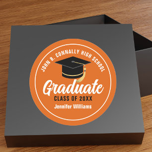 Orange White Graduate Custom 2026 Graduation Classic Round Sticker