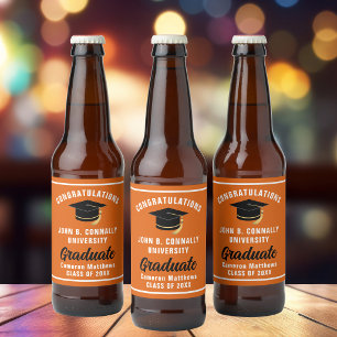 Orange White Graduate Custom Graduation Party Beer Bottle Label
