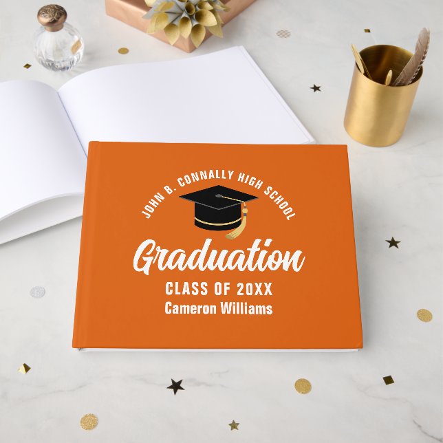 Orange White Graduate Customised Graduation Party Guest Book (Front Open)