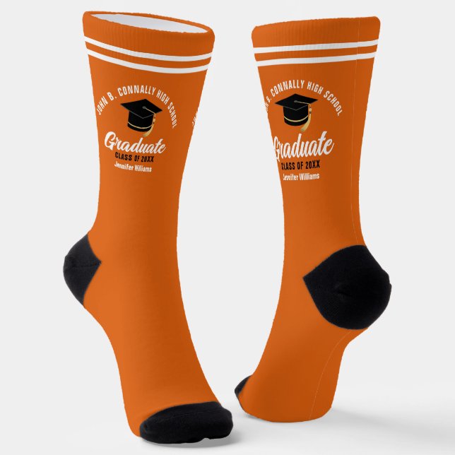 Orange White Graduate Personalised 2025 Graduation Socks (Angled)