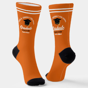 Orange White Graduate Personalised 2026 Graduation Socks