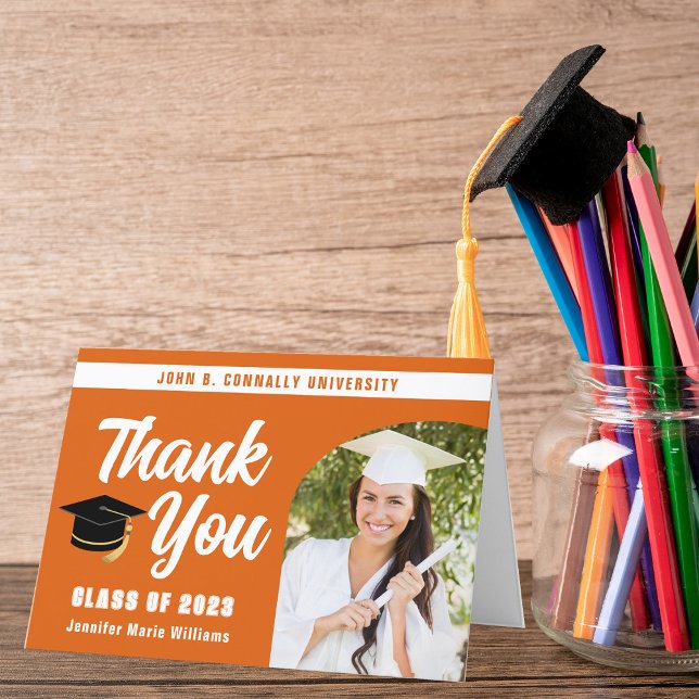 Orange White Graduate Photo Arch Graduation Thank You Card (Creator Uploaded)