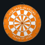 Orange & White Graduation | Custom Text Dartboard<br><div class="desc">Change the background colour to the school colour and personalise the text as needed. Congratulate the grad in your life with your desired messages such as "CON-GRAD-ULATIONS CLASS OF 20XX". This dartboard would be great to double as an activity to have at the graduation party as well as a graduation...</div>