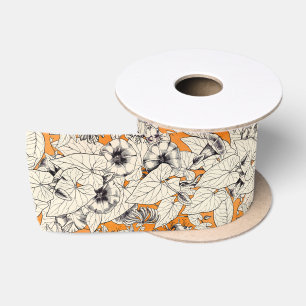 Orange White Graphic Flowers Pattern Satin Ribbon