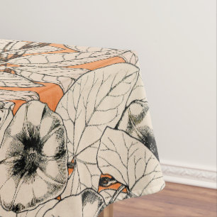 Orange White Graphic Flowers Pattern Tablecloth