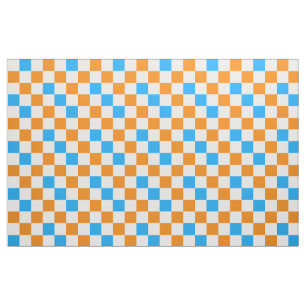 Orange White Green Checkered Pattern Design  Fabric