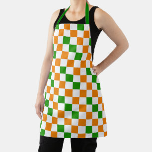 Orange White Green Chequered Pattern Design  Apron