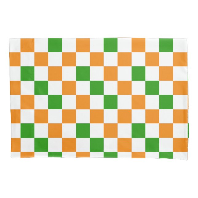 Orange White Green Chequered Pattern Design  Pillowcase (Front)