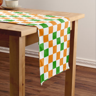 Orange White Green Chequered Pattern Design  Short Table Runner