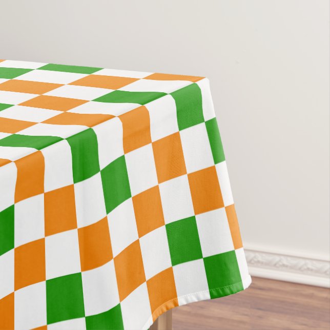 Orange White Green Chequered Pattern Design  Tablecloth (In Situ)