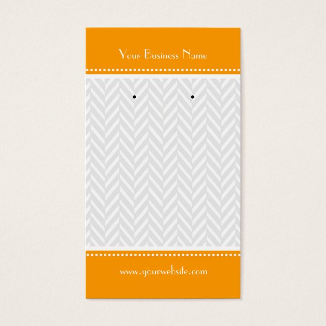 Orange White Grey Herringbone Earring Cards (Front)