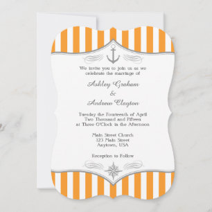 Orange White Grey Nautical Wedding Invitation