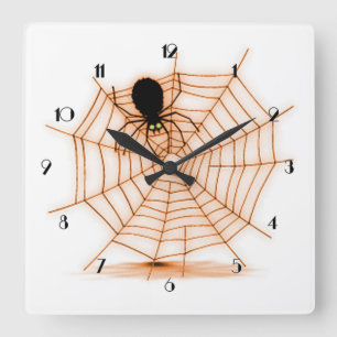 Orange & White Halloween Spider Web Wall Clock