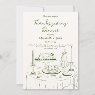 Orange & White Hand Drawn Table Thanksgiving Party Invitation