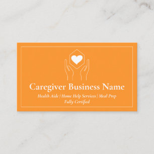 Orange White Hand Heart Minimal Caregiver Business Card