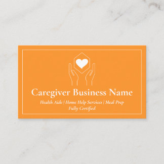 Orange White Hand Heart Minimal Caregiver Business Card