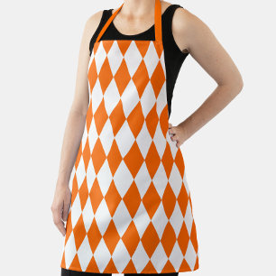 Orange White Harlequin Diamonds Checkers Design  Apron