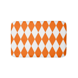 Orange White Harlequin Diamonds Checkers Design Bath Mat