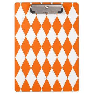 Orange White Harlequin Diamonds Checkers Design  Clipboard