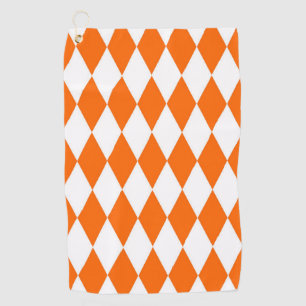 Orange White Harlequin Diamonds Checkers Design  Golf Towel