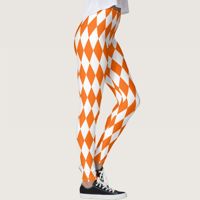 Orange White Harlequin Diamonds Checkers Design  Leggings (Creator Uploaded)