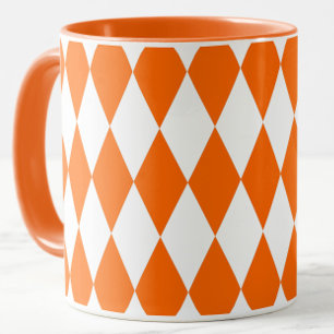 Orange White Harlequin Diamonds Checkers Design  Mug