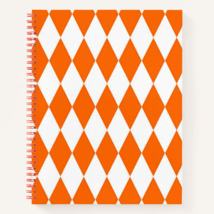 Orange White Harlequin Diamonds Checkers Design Notebook