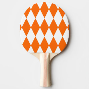 Orange White Harlequin Diamonds Checkers Design Ping Pong Paddle