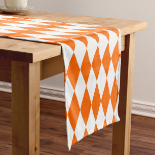 Orange White Harlequin Diamonds Checkers Design Short Table Runner