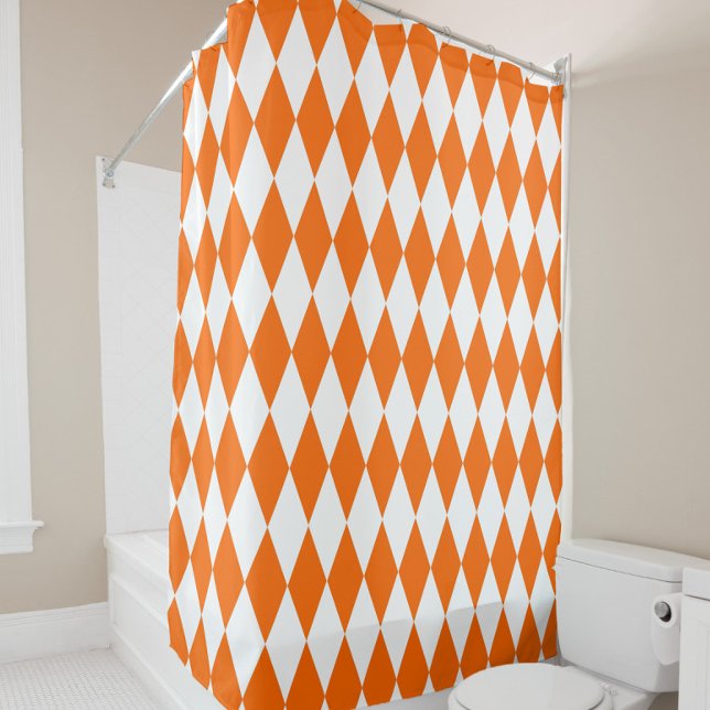 Orange White Harlequin Diamonds Checkers Design  Shower Curtain (Creator Uploaded)