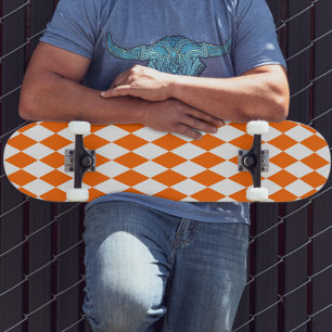 Orange White Harlequin Diamonds Checkers Design  Skateboard