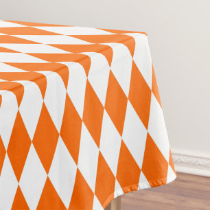 Orange White Harlequin Diamonds Checkers Design Tablecloth