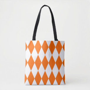 Orange White Harlequin Diamonds Checkers Design  Tote Bag