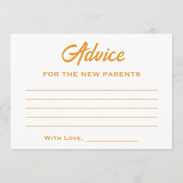Orange White Here Comes The Son Sun Baby Shower Advice Card (Front)