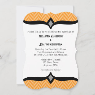 Orange White Herringbone Wedding Invitation