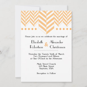 Orange White Herringbone Wedding Invitation