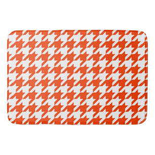 Orange White Houndstooth Check Bath Mat
