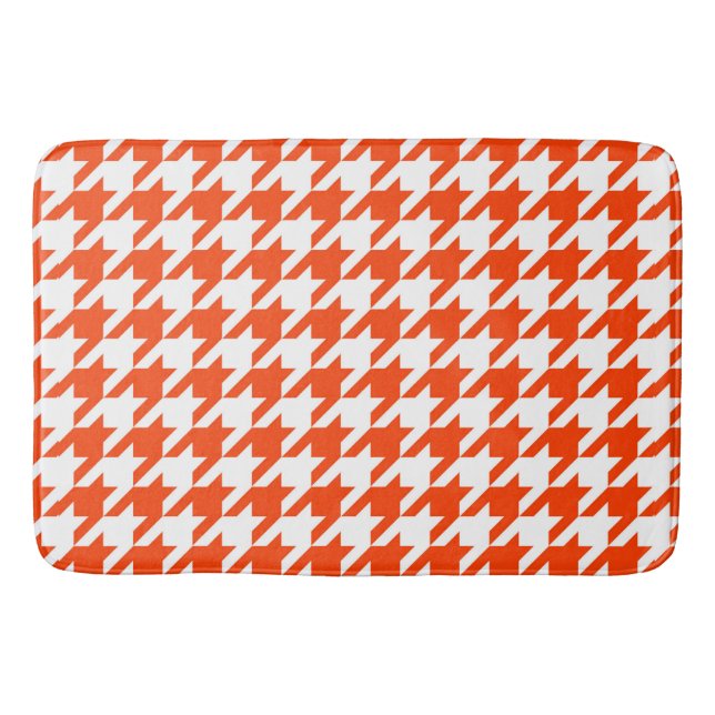 Orange White Houndstooth Check Bath Mat (Front)