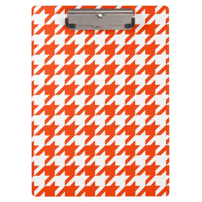 Orange White Houndstooth Check Clipboard (Front)