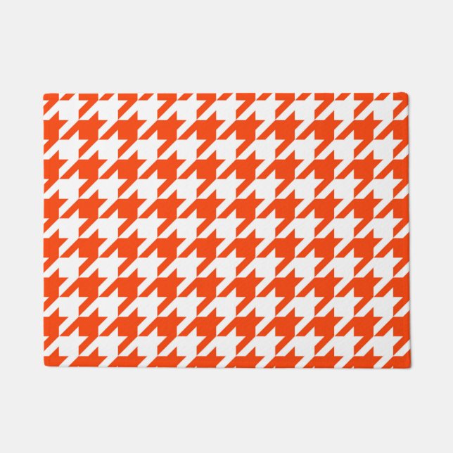 Orange White Houndstooth Check Doormat (Front)